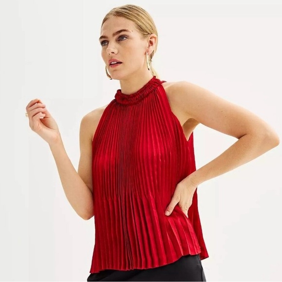 Nine West womens sleeveless satin like pleated blouse size medium - Picture 1 of 5